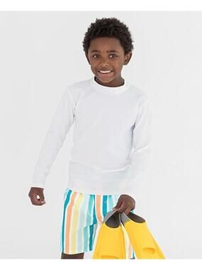 Rugged Butts Boys' UPF 50+ Logo Long Sleeve Rash Guard Swim Top White 3T